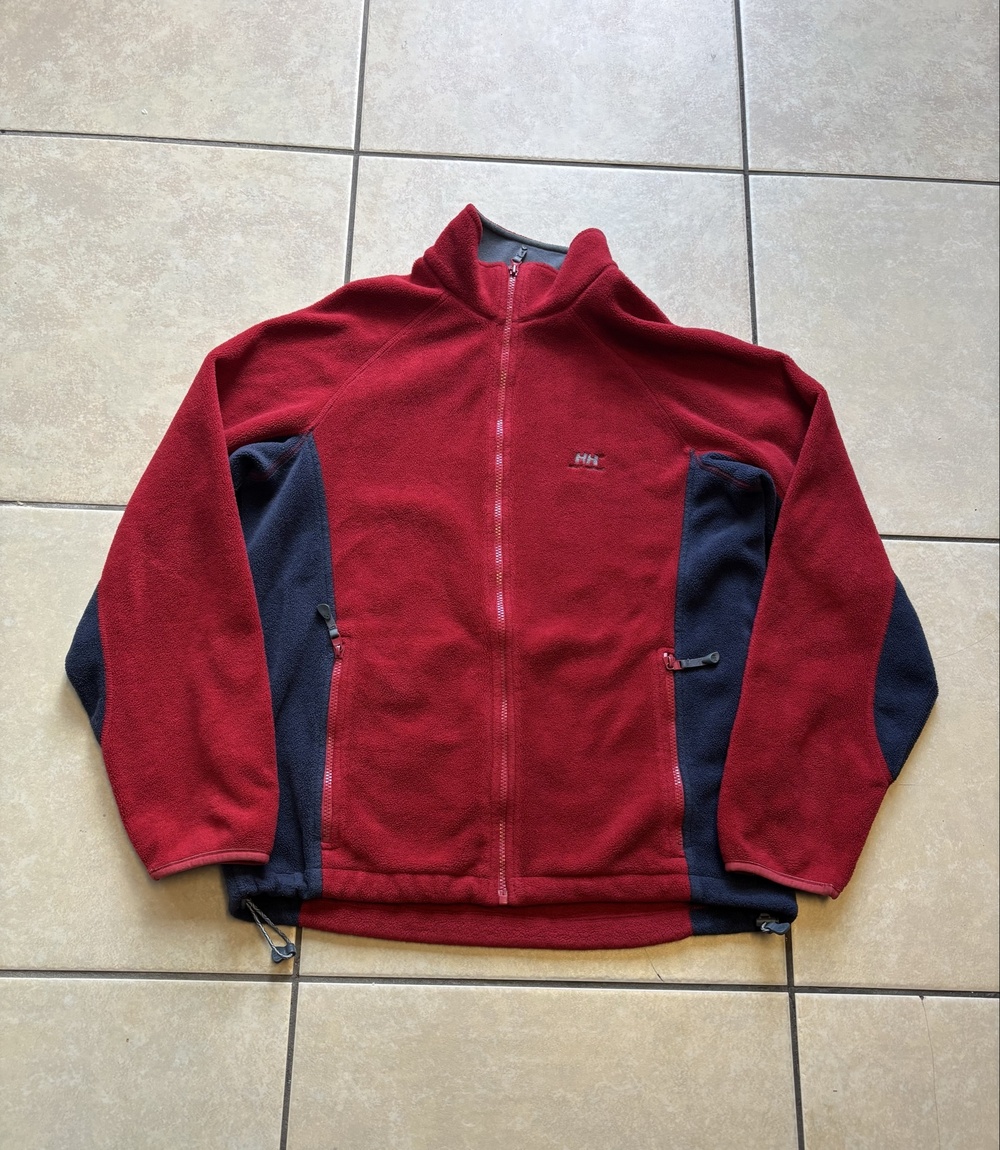 Helly Hansen Jacket Mens Medium Red Fleece Full Zip Colorblock Hiking Outdoor